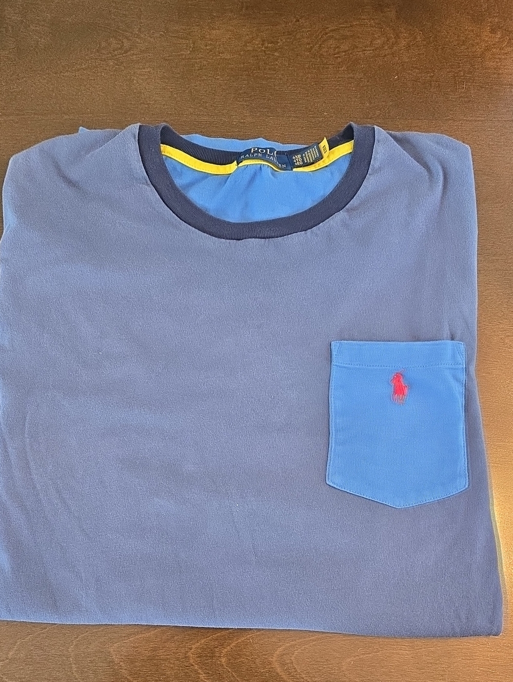 Polo by Ralph Lauren Mens Navy Tee with Light Blue Pocket and Red Pony 4xl